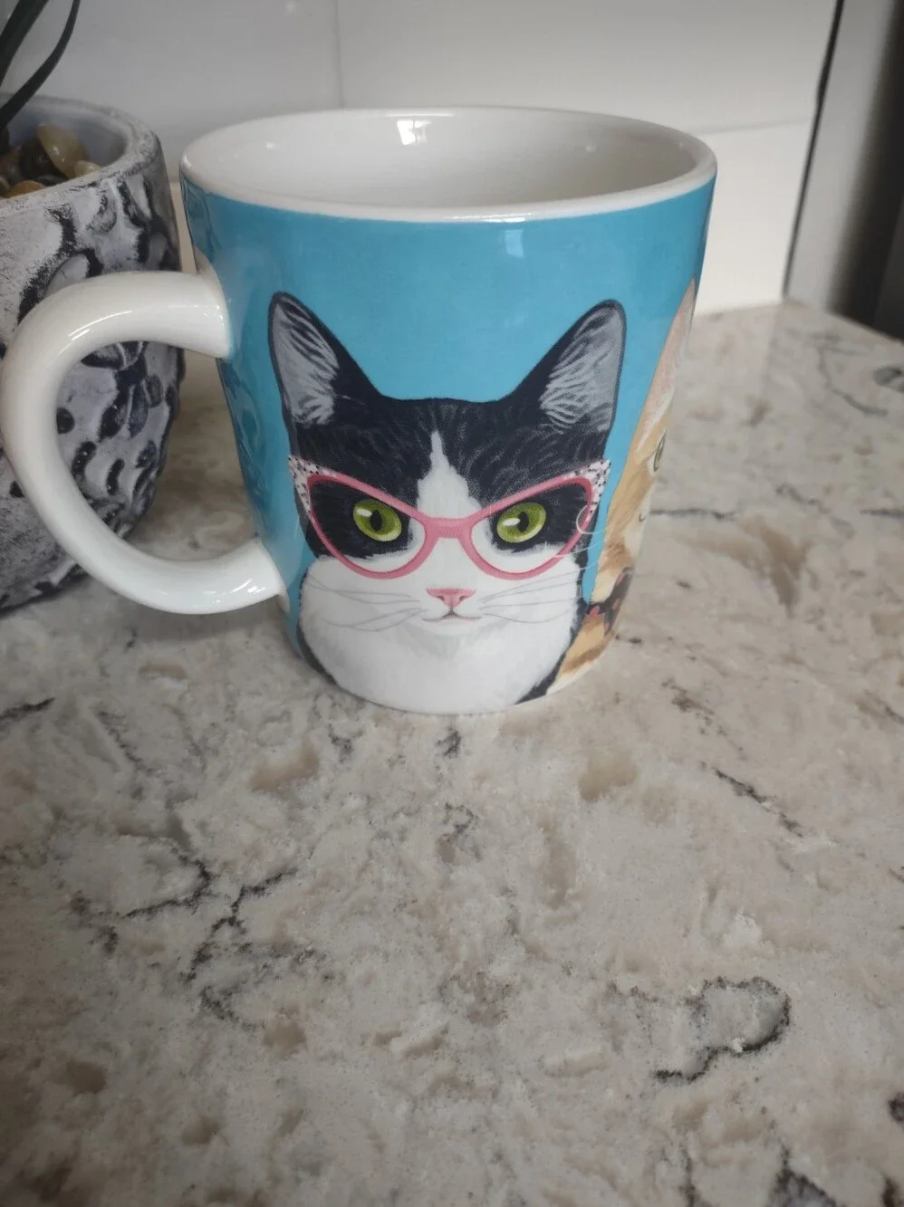 Pier 1 Imports Party Cats Ironstone Coffee Mug Dressed Up Cats Blue Graphic Cup